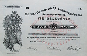 Barcs-Drvavidki Takarkpnztr Rszvnytrsasg rszvny 10x10 100 peng 1926