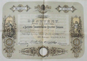 Battonyai Takarkpnztr Rszvnytrsasg rszvny 50 forint 1884