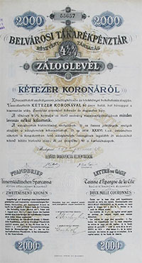 Belvrosi Takarkpnztr Rszvnytrsasg zloglevl 2000 korona 1921