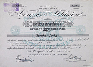 Beregszszi Hitelintzet rszvny 200 korona 1913