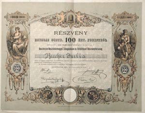 Besztercze-Naszdvrmegyei Zlogklcsn s Hitelintzet Rszvnytrsasg rszvny 100 forint 1894