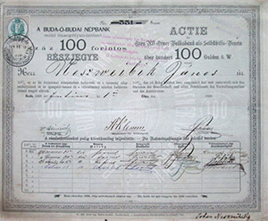 Buda-budai Npbank mint nseglyz Intzet rszjegy 100 forint 1869