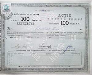 Buda-budai Npbank rszjegy 100 forint 1873