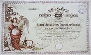 Budai ltalnos Takarkpnztr Rszvnytrsasg rszvny 200 korona 1910
