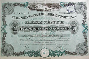 Budapest Szkesfvrosi Kzsgi Takarkpnztr  Rszvnytrsasg rszvny 100 peng 1928