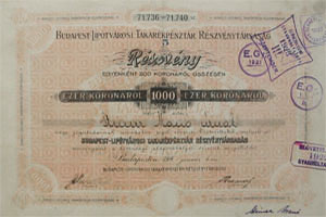 Budapest-Liptvrosi Takarkpnztr Rszvnytrsasg 1000 korona 1923