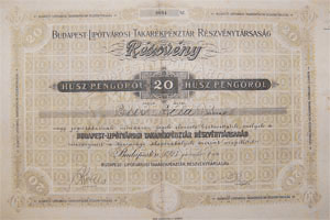 Budapest-Liptvrosi Takarkpnztr Rszvnytrsasg rszvny 20 peng 1927