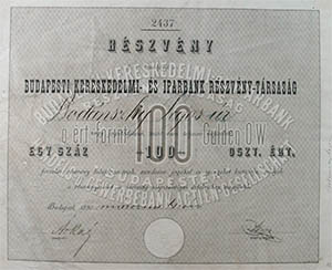 Budapesti Kereskedelmi- s Iparbank Rszvnytrsasg rszvny 100 forint 1890
