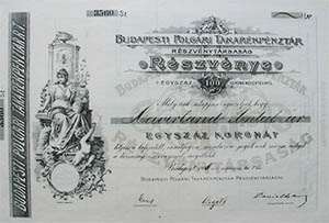 Budapesti Polgri Takarkpnztr Rszvnytrsasg rszvny 100 korona 1906