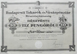 Budapesti Takark- s Vsrpnztr Rszvnytrsasg rszvny 10 peng 1926
