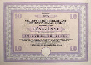 Cegldi Kereskedelmi Bank rszvny 10x50 peng 1941