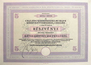 Cegldi Kereskedelmi Bank rszvny 5x50 peng 1941