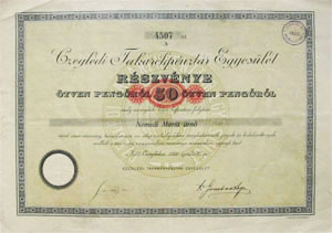 Cegldi Takarkpnztr Egyeslet rszvny 50 peng 1926