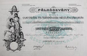 Csantavri Takarkpnztr Rszvnytrsasg rszvny 100 korona 1917