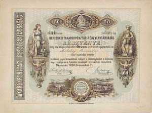 Derecskei Takarkpnztr Rszvnytrsasg rszvny 50 forint 1890