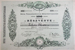 Dvai Takarkpnztr Rszvnytrsasg rszvny 100 korona 1904