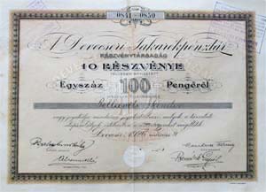 Devecseri Takarkpnztr Rszvnytrsasg rszvny 100 peng 1926