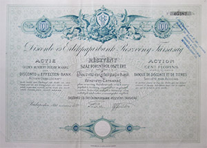 Disconto s rtkpaprbank Rszvnytrsasg rszvny 100 forint 1890