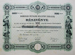 Dombrdi Npbank Rszvnytrsasg rszvny 100 korona 1912