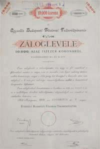 Egyeslt Budapesti Fvrosi Takarkpnztr zloglevl 10000 korona 1909