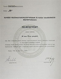 Egyeslt Felsmagyarorszgi Hitelbank s Kassai  Takarkpnztr Rszvnytrsasg flrszvny 50 peng 1942 Kassa