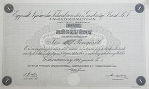Egyeslt Nyrmadai Takarkpnztr s Gazdasgi Bank Rszvnytrsasg rszvny  10 peng 1927 Vsrosnamny