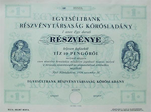 Egyesltbank Rszvnytrsasg Krsladny rszvny 10 peng 1926