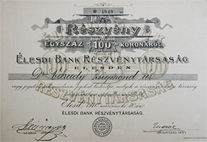 lesdi Bank Rszvnytrsasg rszvny 100 korona 1910 lesd