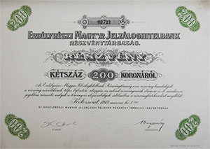 Erdlyrszi Magyar Jelzloghitelbank Rszvnytrsasg  rszvny 200 korona 1918 Kolozsvr