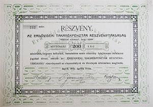 Erdvidki Takarkpnztr Rszvnytrsasg rszvny 200 lei 1921 Bart