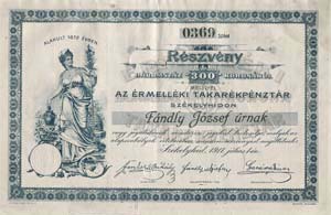 rmellki Takarkpnztr Rszvnytrsasg Szkelyhd rszvny 300 korona 1911
