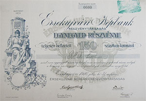 rsekjvri Npbank Rszvnytrsasg negyed-rszvny 150 korona 1926