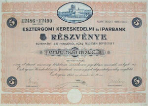 Esztergomi Kereskedelmi s Iparbank Rszvnytrsasg rszvny 125 peng 1932