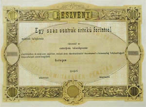 Esztergomi Takarkpnztr Rszvnytrsasg rszvny 100 forint 1875