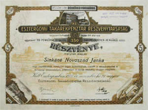 Esztergomi Takarkpnztr Rszvnytrsasg rszvny 350 peng 1927