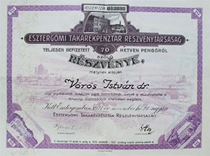 Esztergomi Takarkpnztr Rszvnytrsasg rszvny 70 peng 1927