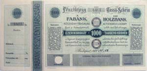 Fabank Rszvnytrsasg pnztrjegy 1000 korona 1917