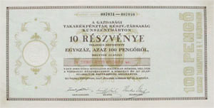 Gazdasgi Takarkpnztr Rszvnytrsasg Kunszentmrton rszvny 100 peng 1927