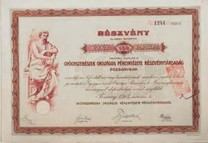 Gygyszerszek Orszgos Pnzintzete Rszvnytrsasg Pozsony rszvny 100 korona 1913