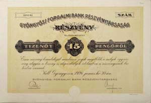 Gyngysi Forgalmi Bank Rszvnytrsasg rszvny 15 peng 1926