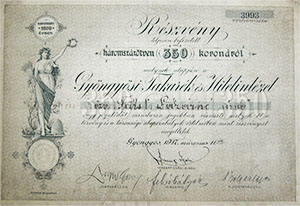 Gyngysi Takark- s Hitelintzet Rszvnytrsasg rszvny 350 korona 1917