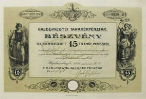 Hajdumegyei Takarkpnztr rszvny 15 peng 1926 Hajdszoboszl