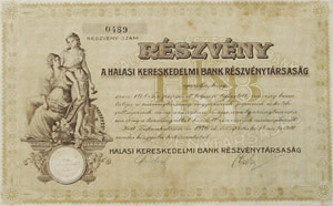Halasi Kereskedelmi Bank Rszvnytrsasg rszvny 10 peng 1926 