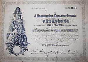 Hromszki Takarkpnztr Rszvnytrsasg rszvny 100 forint 1896