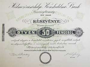 Hdmezvsrhelyi Kereskedelmi Bank Rszvnytrsasg rszvny 50 peng 1939