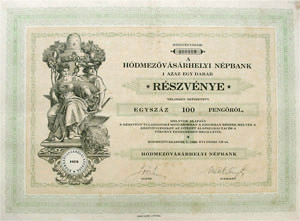 Hdmezvsrhelyi Npbank rszvny 100 peng 1929