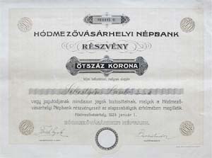 Hdmezvsrhelyi Npbank Rszvnytrsasg rszvny 500 korona 1923
