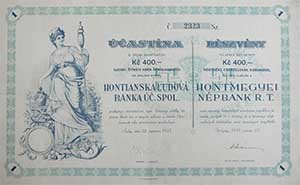 Hontmegyei Npbank Rszvnytrsasg rszvny 400 csehszlovk korona 1935 Ipolysg
