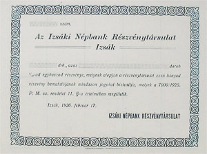 Izski Npbank Rszvnytrsulat rszvny 1/20 1926
