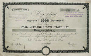 Izski Npbank Rszvnytrsulat rszvny 1000 korona 1923